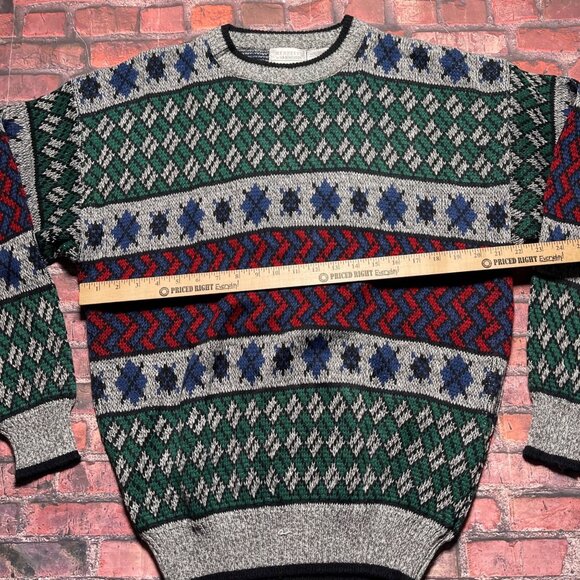 Vintage Dad Grandpa Sweater Size XL Geometric 90s Hennessy Van Heusen Coogi - Picture 4 of 5